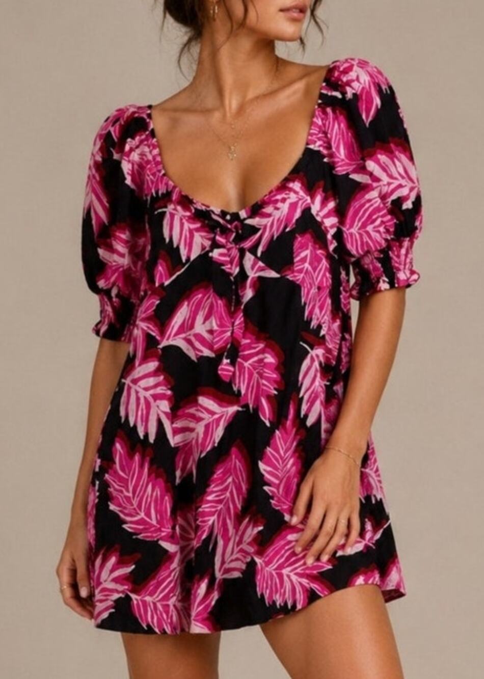 Who What Wear Womens Linen Babydoll Dress M Tropical Pink Vacation Resort Party